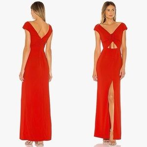 Lovers + Friends Camila Flame Scarlet Crepe Ruched Maxi Gown